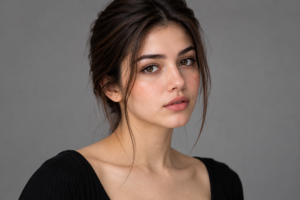 Serene Young Woman in Soft Studio Light