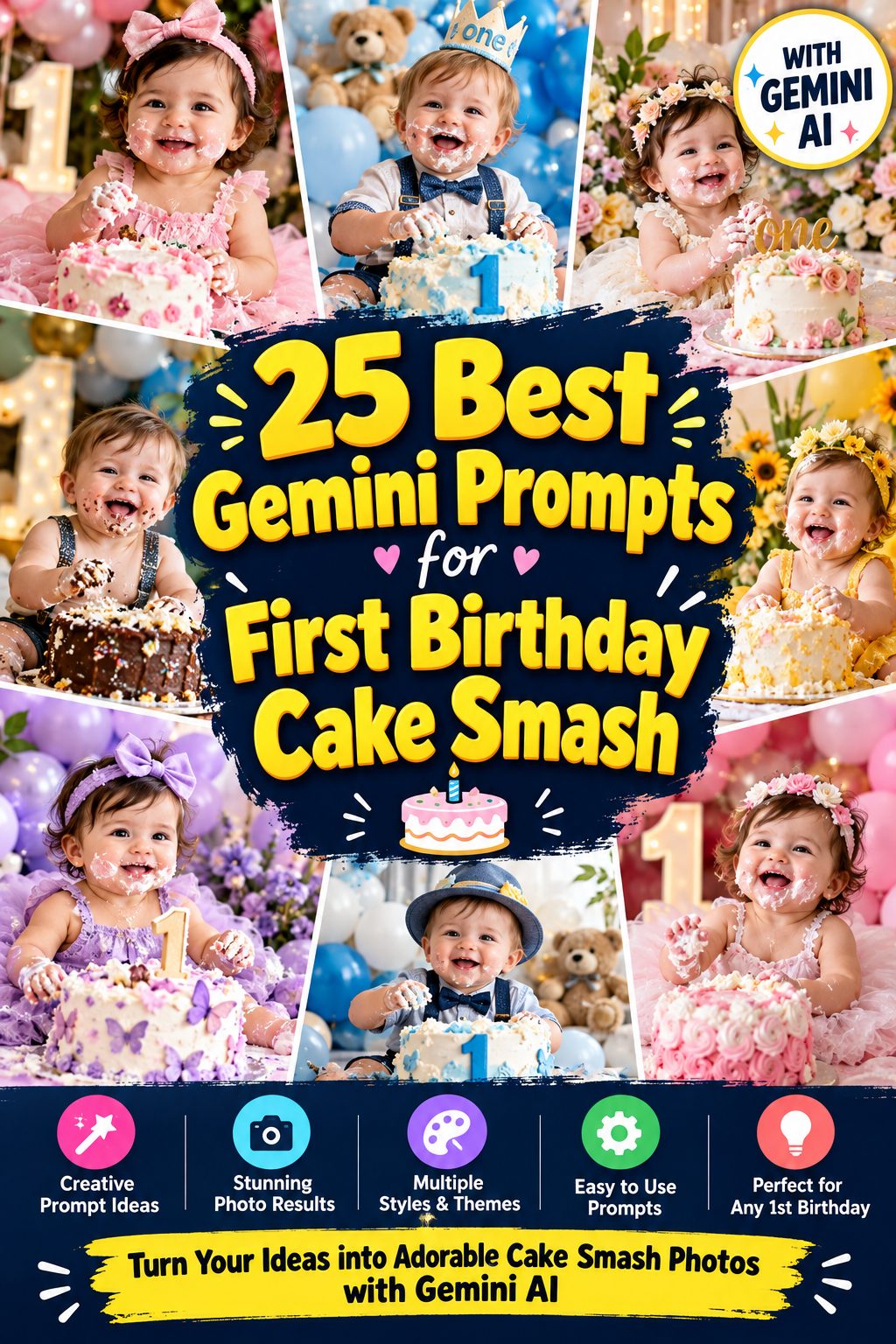 25 Best Gemini Prompts for First Birthday Cake Smash