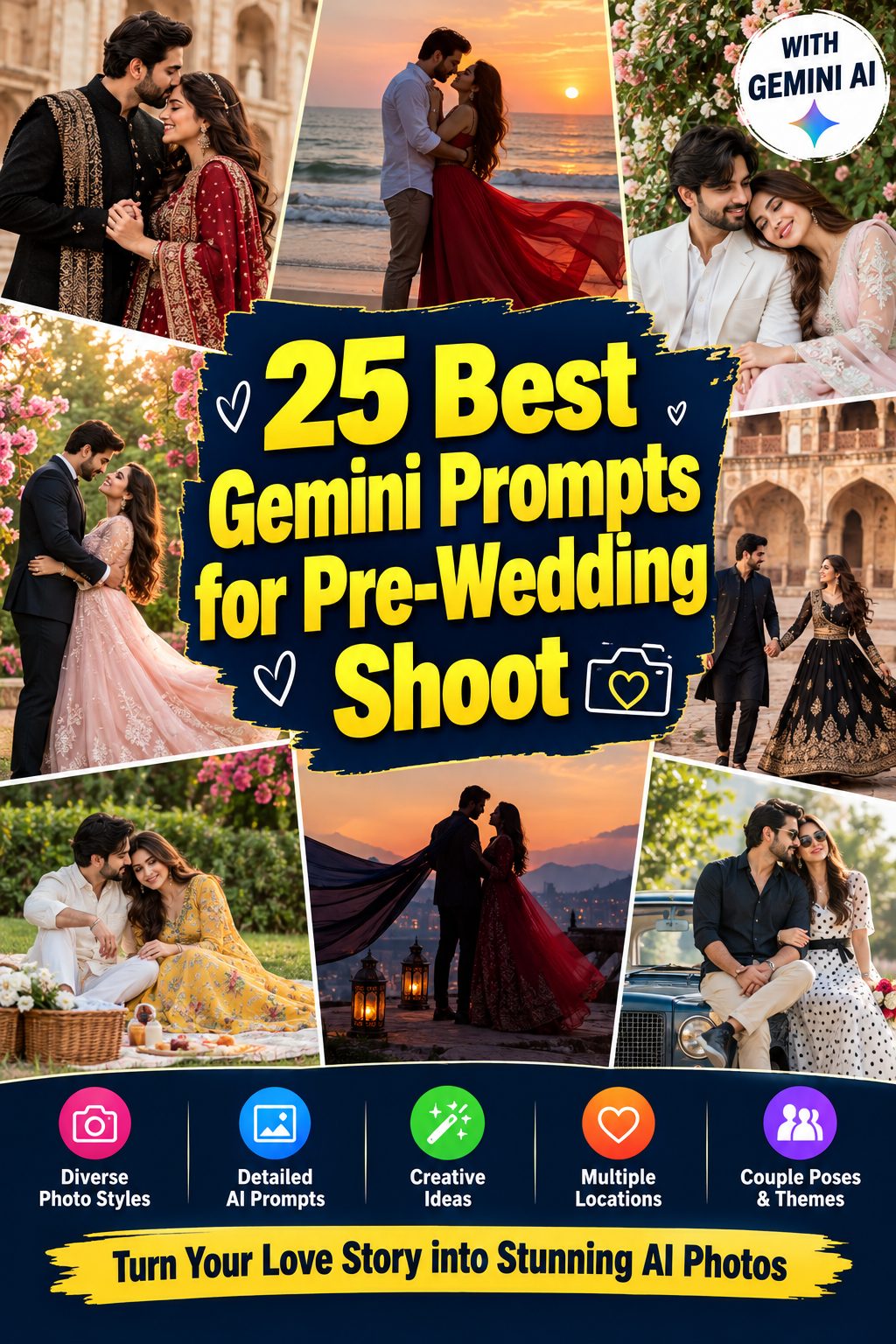 25 Best Gemini Prompts for Pre-Wedding Shoot